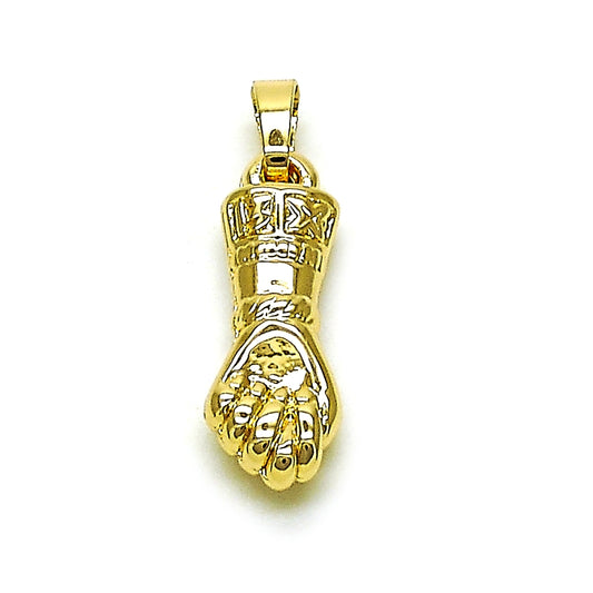 Oro Laminado Religious Pendant, Gold Filled Style Hand of God Design, Polished, Golden Finish