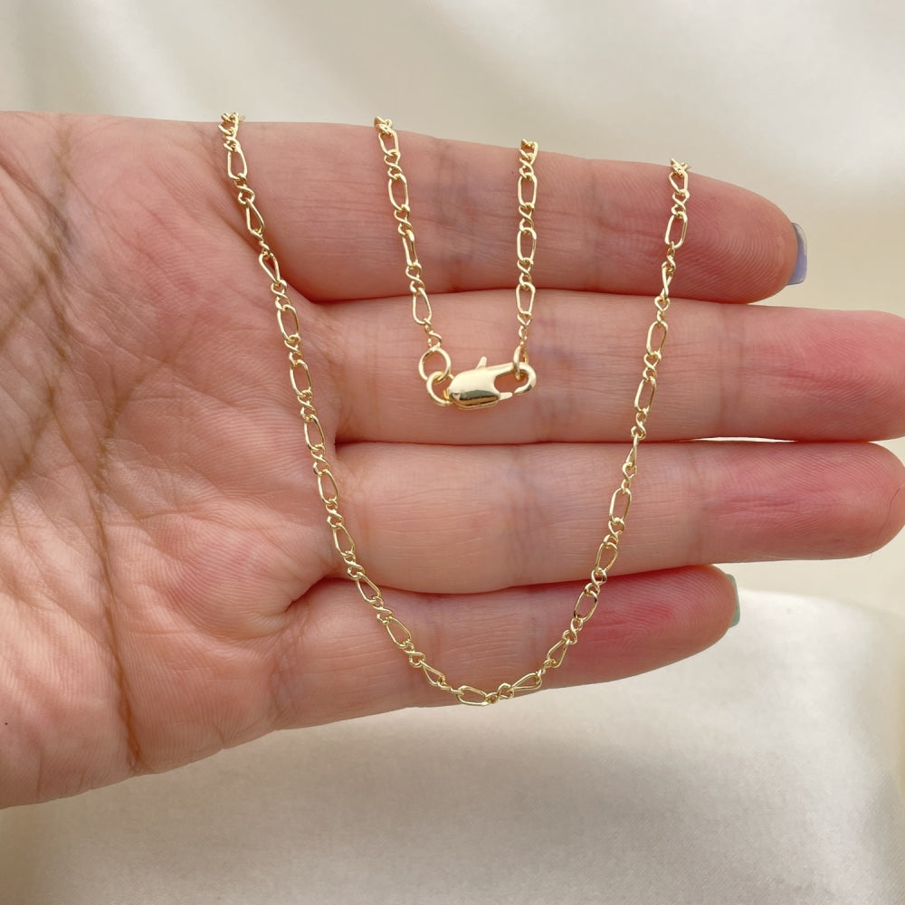 Oro Laminado Basic Necklace, Gold Filled Style Figaro Concave Design, Polished, Golden Finish