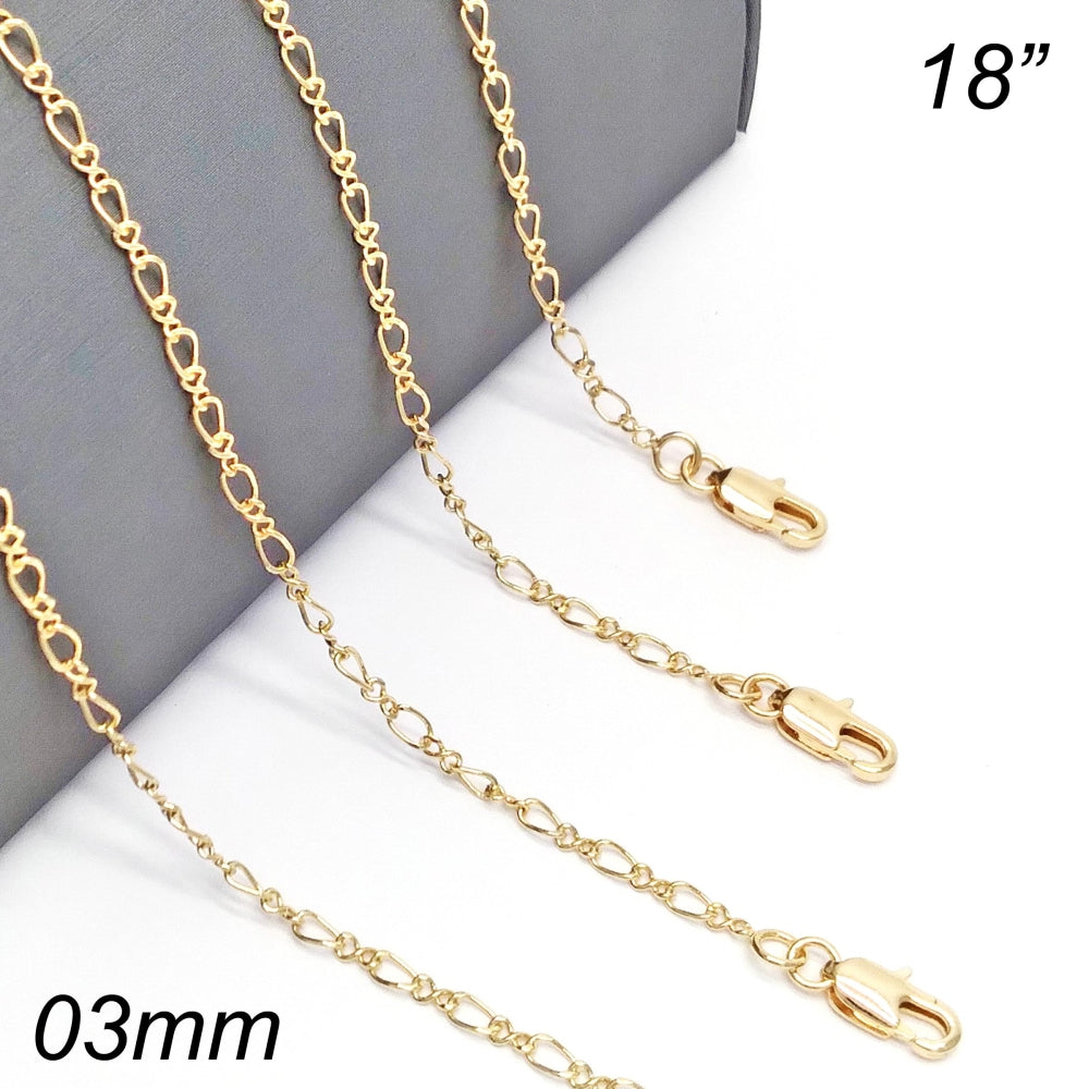 Oro Laminado Basic Necklace, Gold Filled Style Figaro Concave Design, Polished, Golden Finish