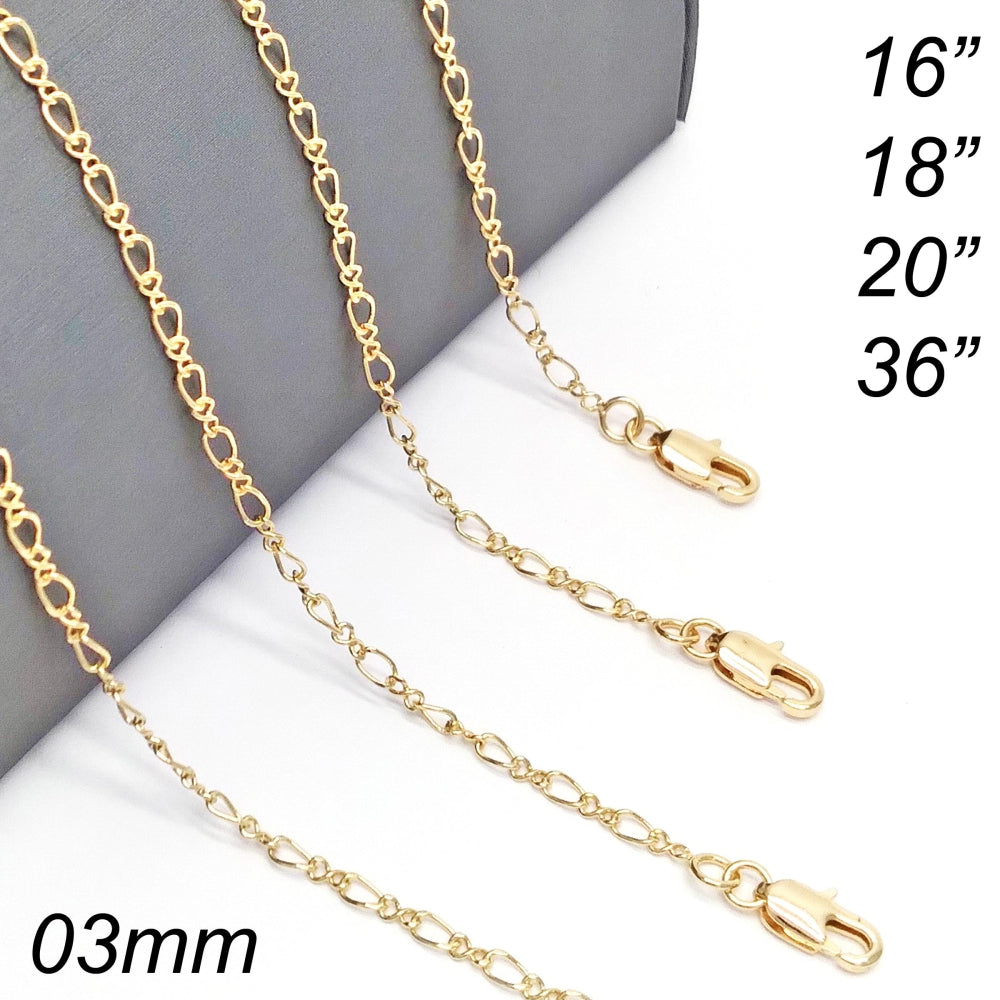 Oro Laminado Basic Necklace, Gold Filled Style Figaro Concave Design, Polished, Golden Finish