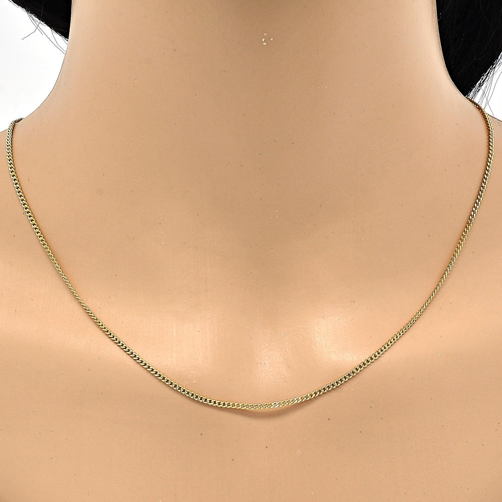 Oro Laminado Basic Necklace, Gold Filled Style Curb Design, Polished, Golden Finish