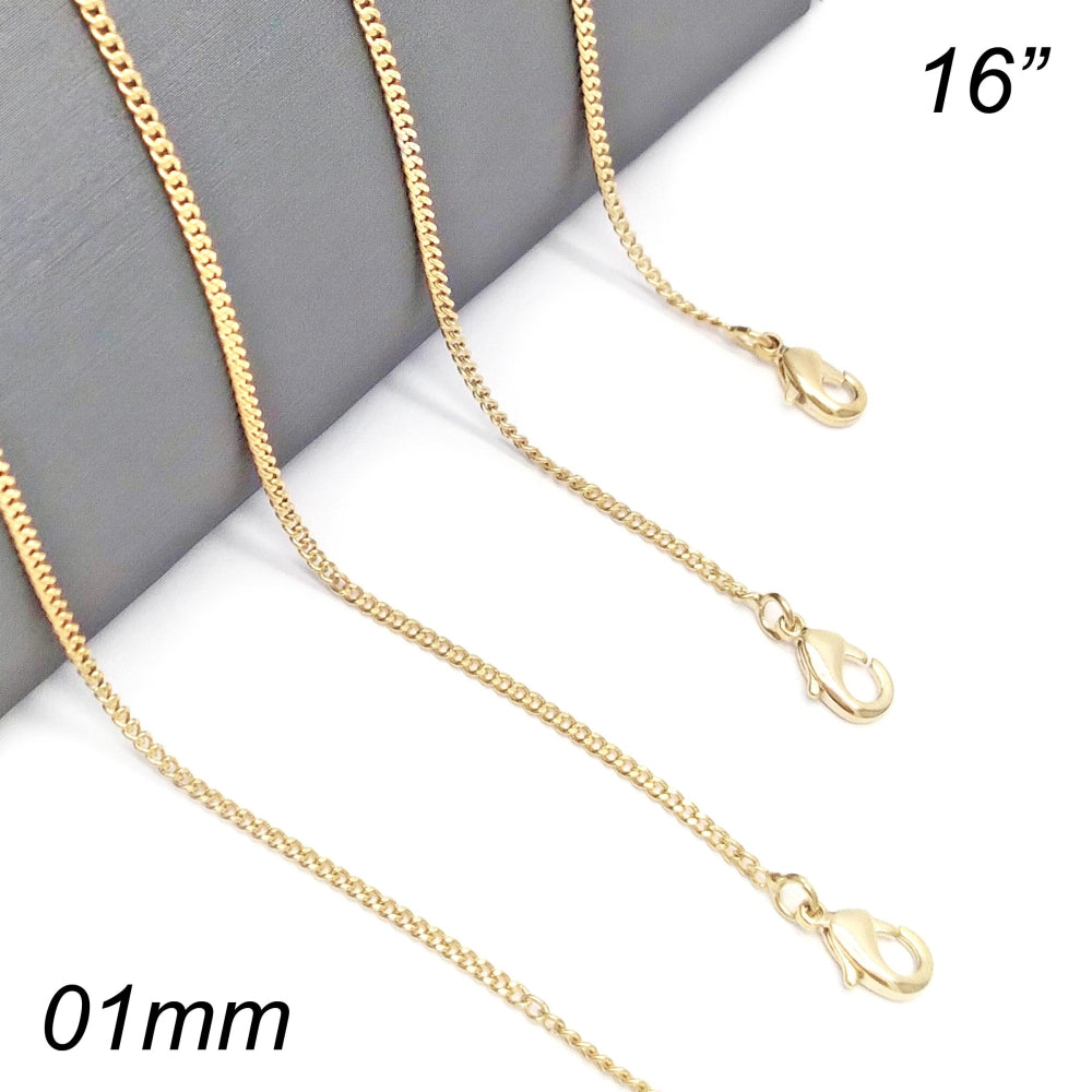 Oro Laminado Basic Necklace, Gold Filled Style Curb Design, Polished, Golden Finish