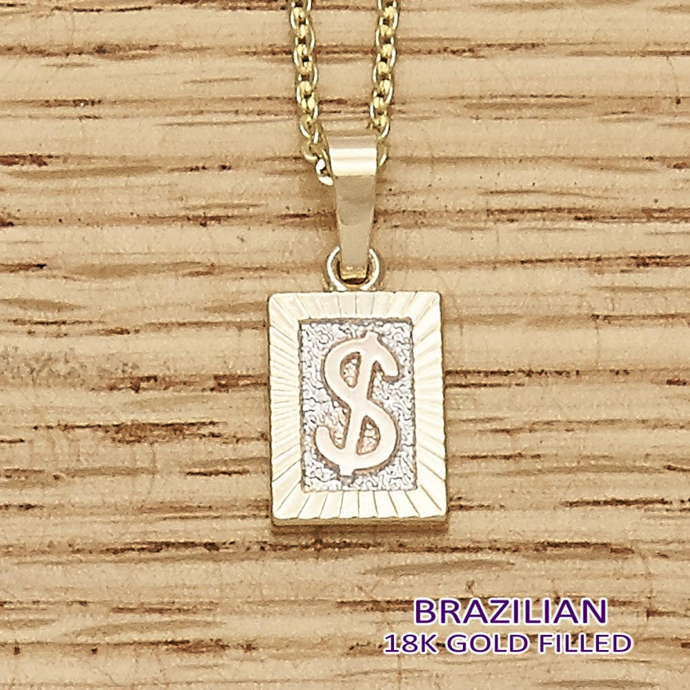 Oro Laminado Fancy Pendant, Gold Filled Style Money Sign Design, Diamond Cutting Finish, Tricolor