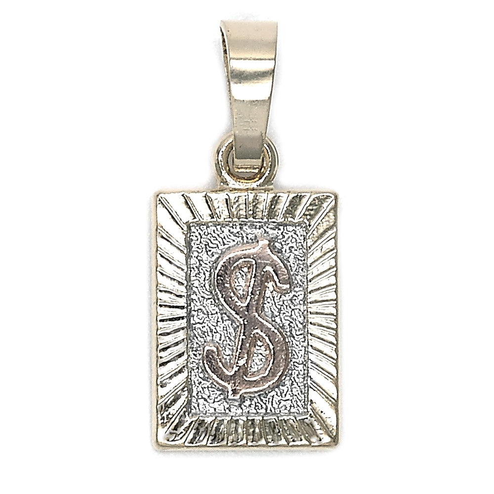 Oro Laminado Fancy Pendant, Gold Filled Style Money Sign Design, Diamond Cutting Finish, Tricolor