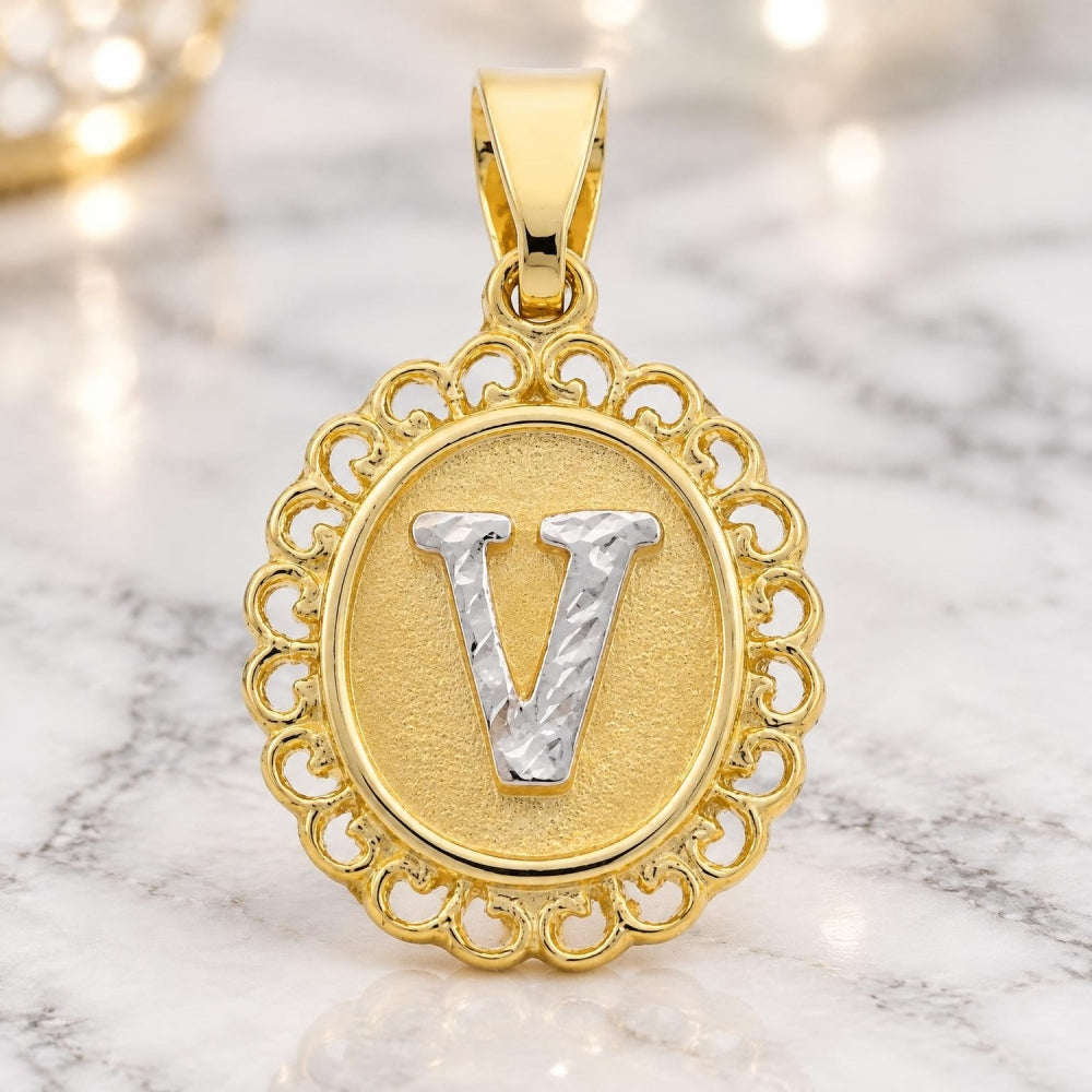 Oro Laminado Fancy Pendant, Gold Filled Style Polished, Two Tone
