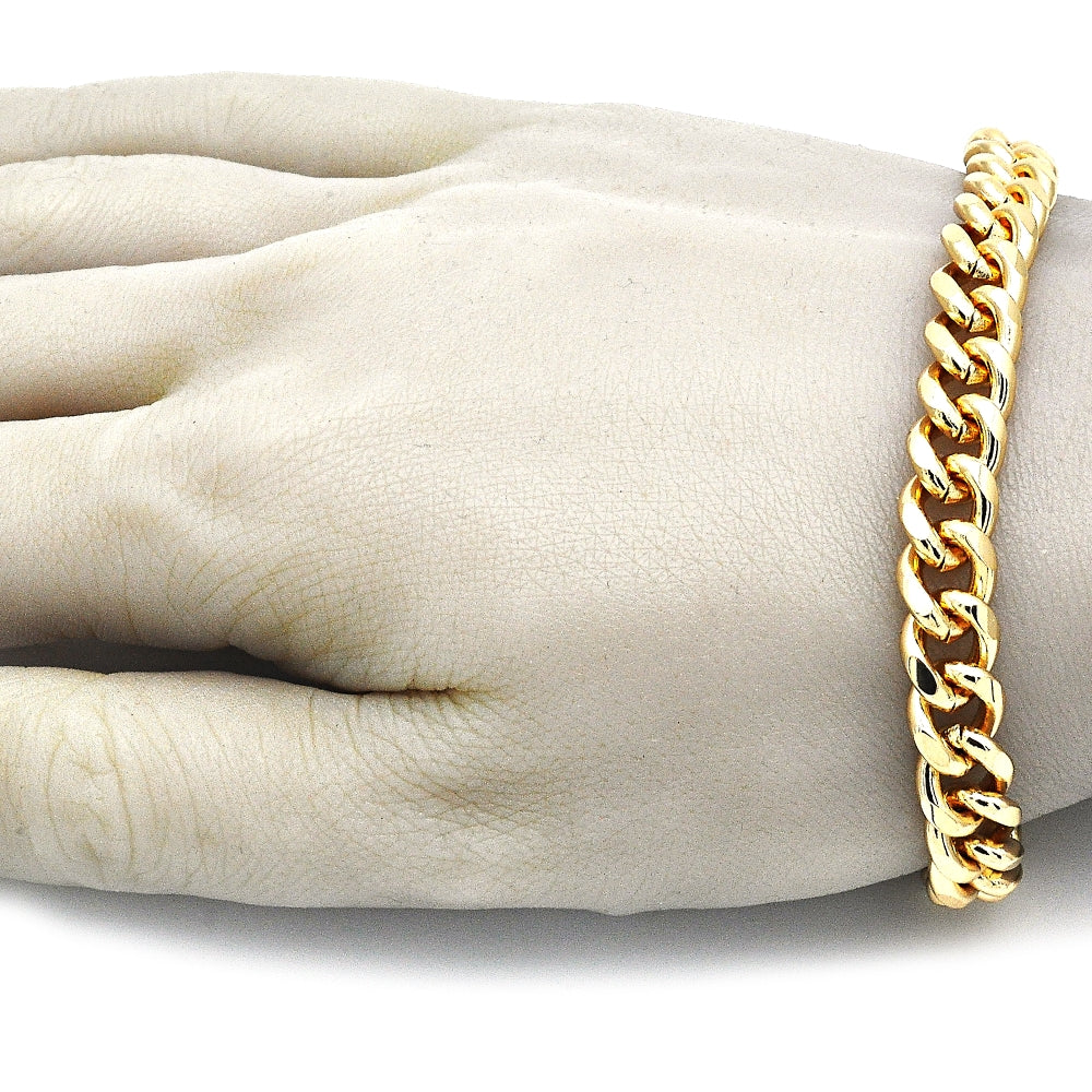 Oro Laminado Basic Bracelet, Gold Filled Style Miami Cuban Design, Polished, Golden Finish