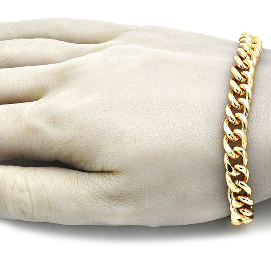 Oro Laminado Basic Bracelet, Gold Filled Style Miami Cuban Design, Polished, Golden Finish