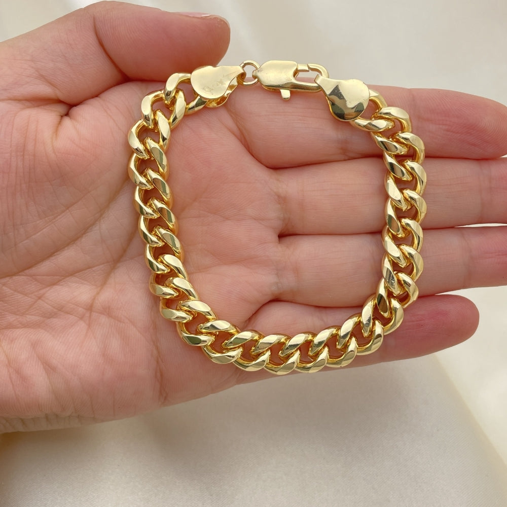 Oro Laminado Basic Bracelet, Gold Filled Style Miami Cuban Design, Polished, Golden Finish