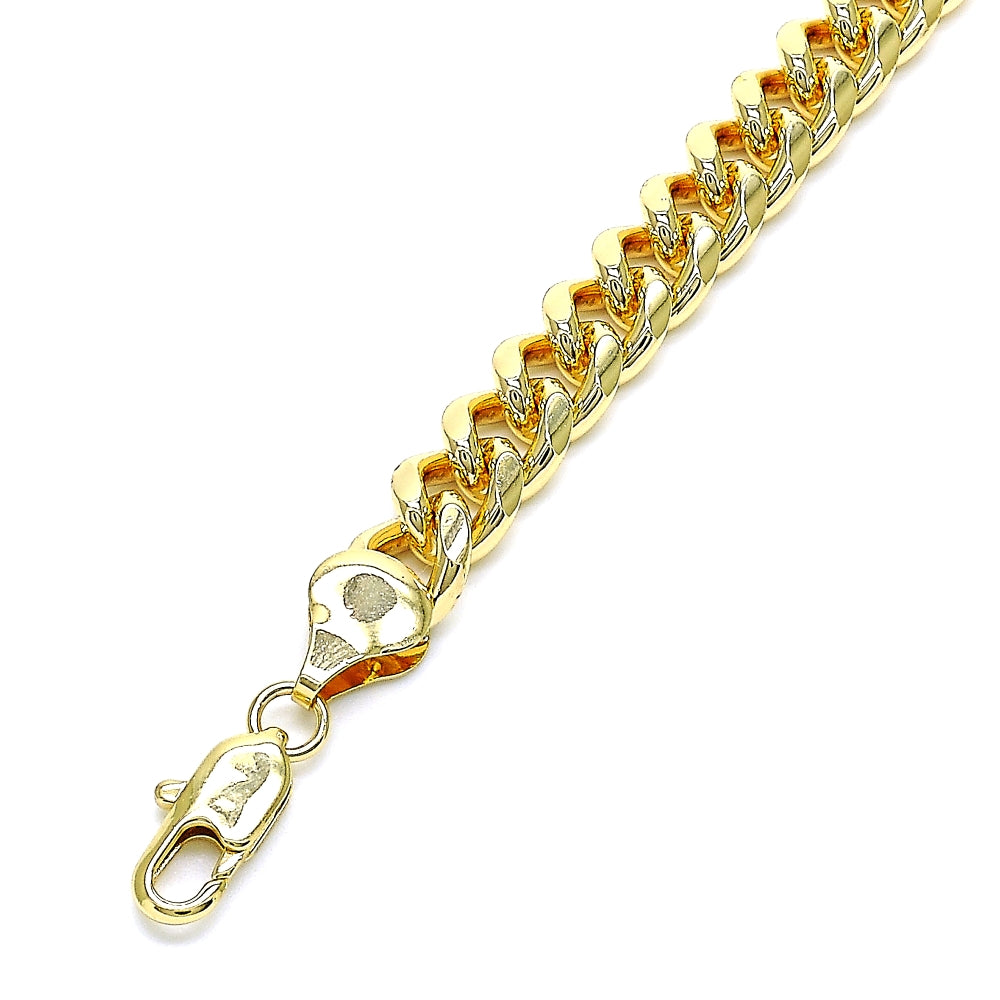 Oro Laminado Basic Bracelet, Gold Filled Style Miami Cuban Design, Polished, Golden Finish
