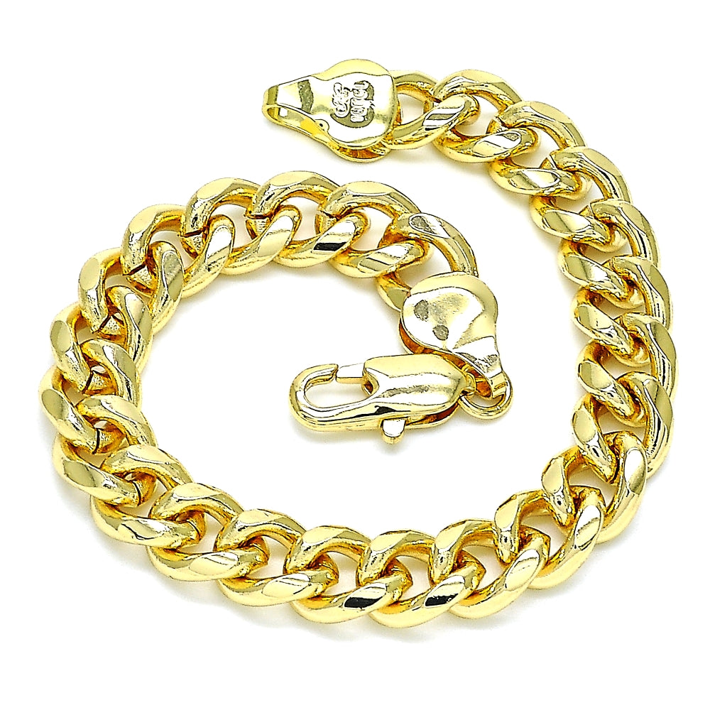 Oro Laminado Basic Bracelet, Gold Filled Style Miami Cuban Design, Polished, Golden Finish