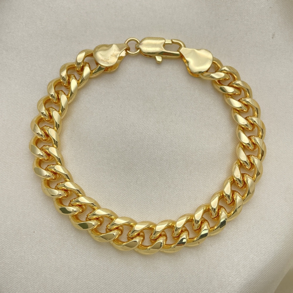 Oro Laminado Basic Bracelet, Gold Filled Style Miami Cuban Design, Polished, Golden Finish