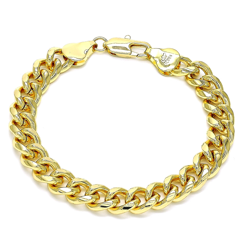 Oro Laminado Basic Bracelet, Gold Filled Style Miami Cuban Design, Polished, Golden Finish