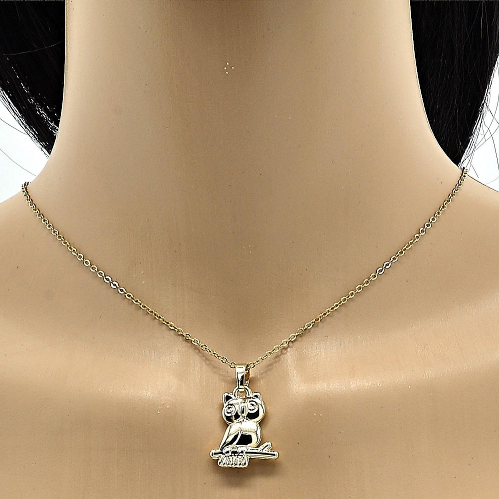 Oro Laminado Fancy Pendant, Gold Filled Style Owl Design, Polished, Golden Finish