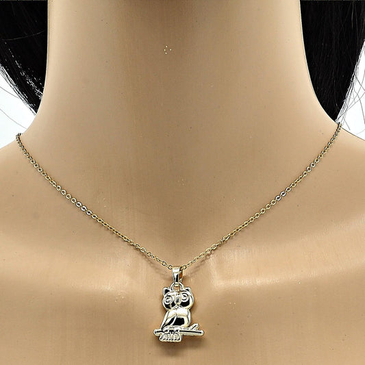 Oro Laminado Fancy Pendant, Gold Filled Style Owl Design, Polished, Golden Finish