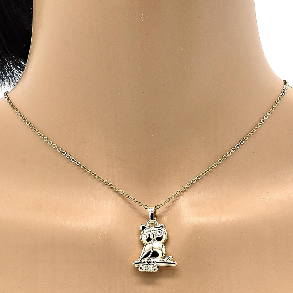 Oro Laminado Fancy Pendant, Gold Filled Style Owl Design, Polished, Golden Finish