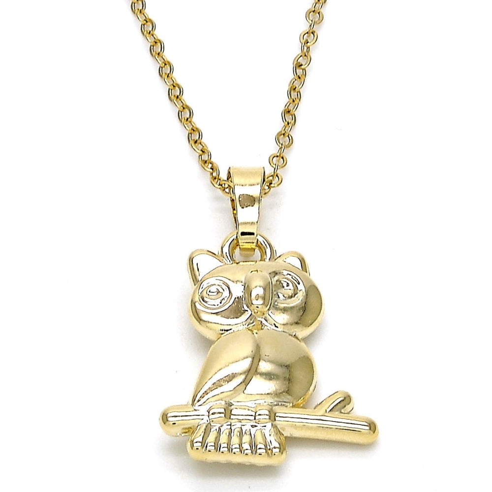 Oro Laminado Fancy Pendant, Gold Filled Style Owl Design, Polished, Golden Finish