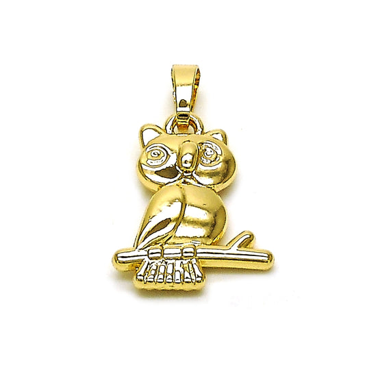 Oro Laminado Fancy Pendant, Gold Filled Style Owl Design, Polished, Golden Finish