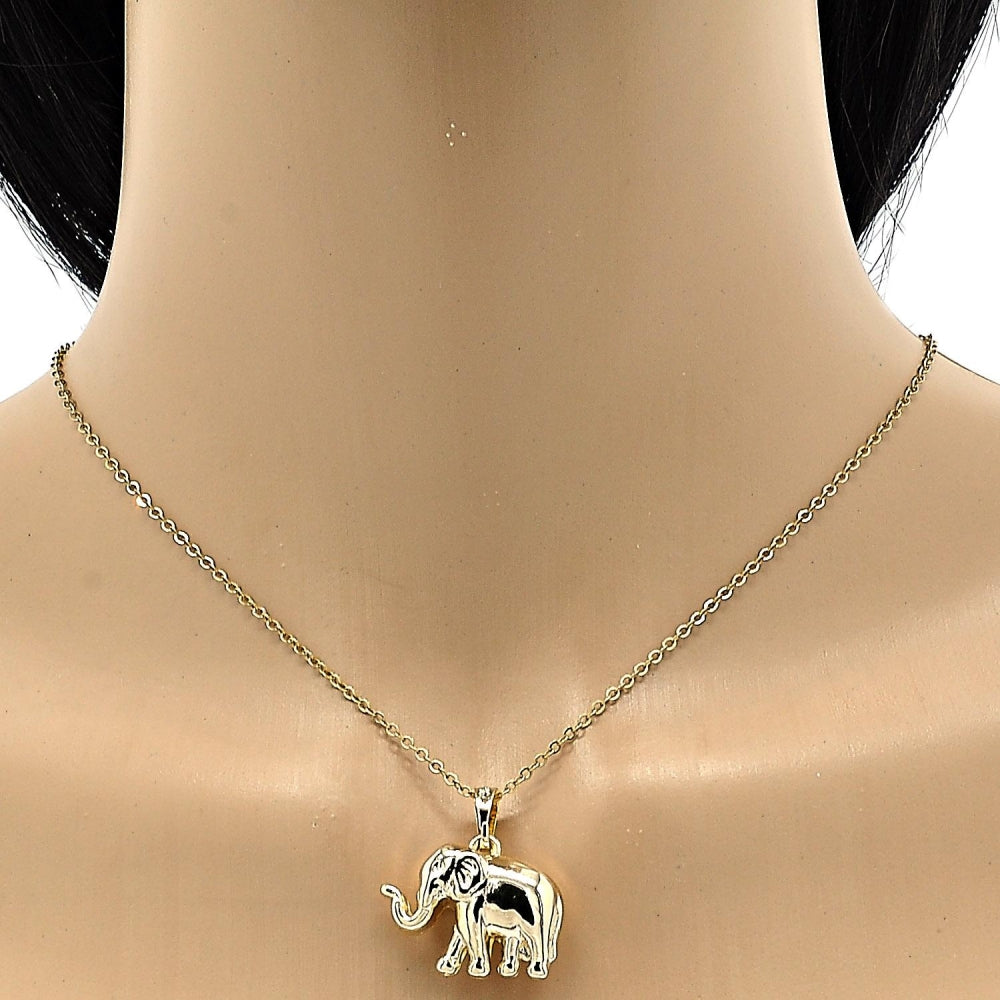 Oro Laminado Fancy Pendant, Gold Filled Style Elephant Design, Polished, Golden Finish