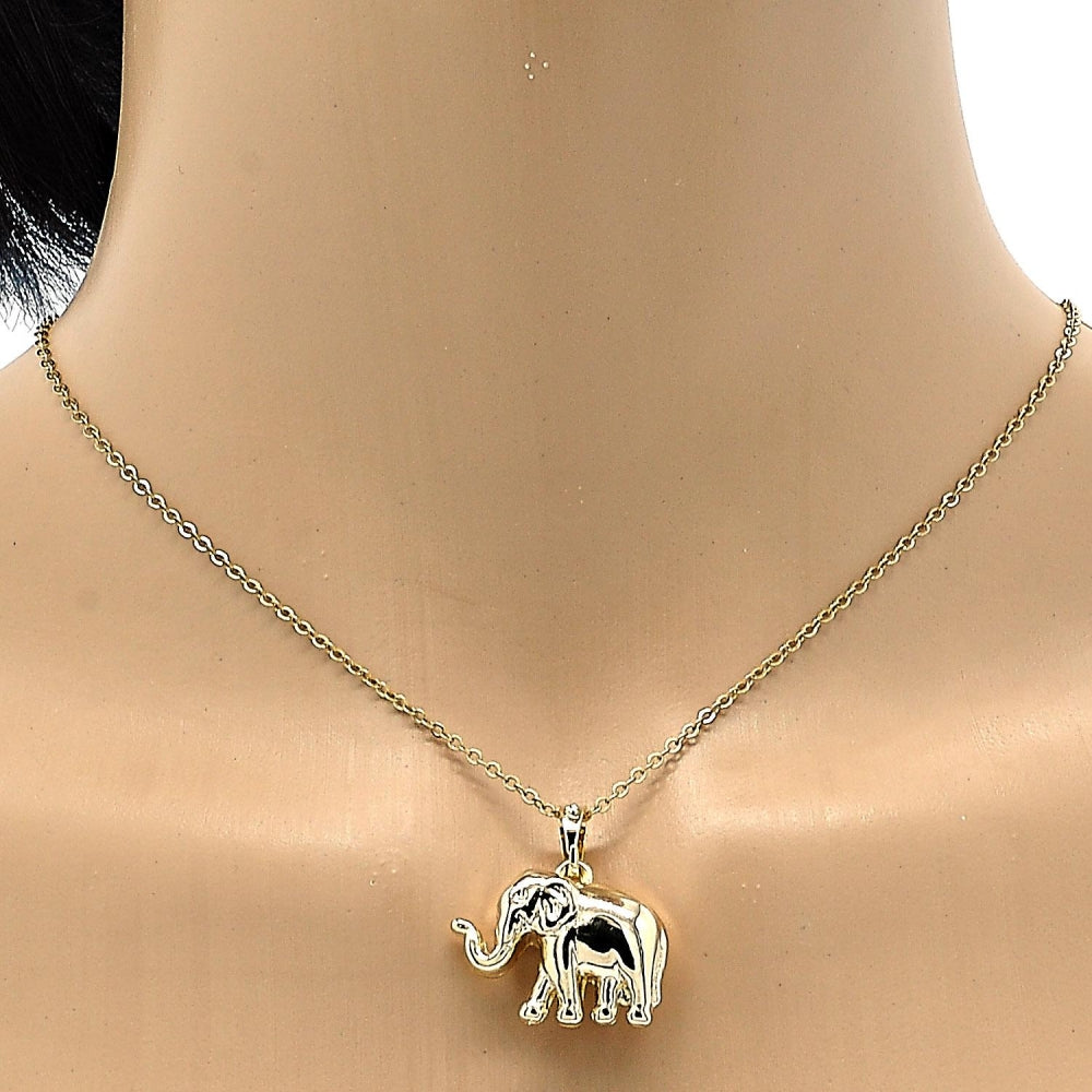Oro Laminado Fancy Pendant, Gold Filled Style Elephant Design, Polished, Golden Finish