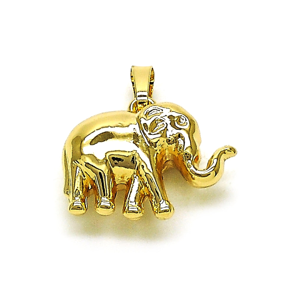 Oro Laminado Fancy Pendant, Gold Filled Style Elephant Design, Polished, Golden Finish