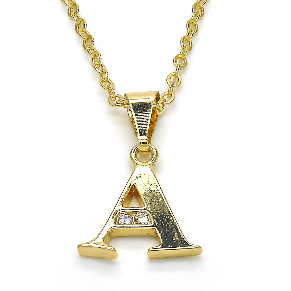 Oro Laminado Fancy Pendant, Gold Filled Style Initials Design, with White Cubic Zirconia, Polished, Golden Finish