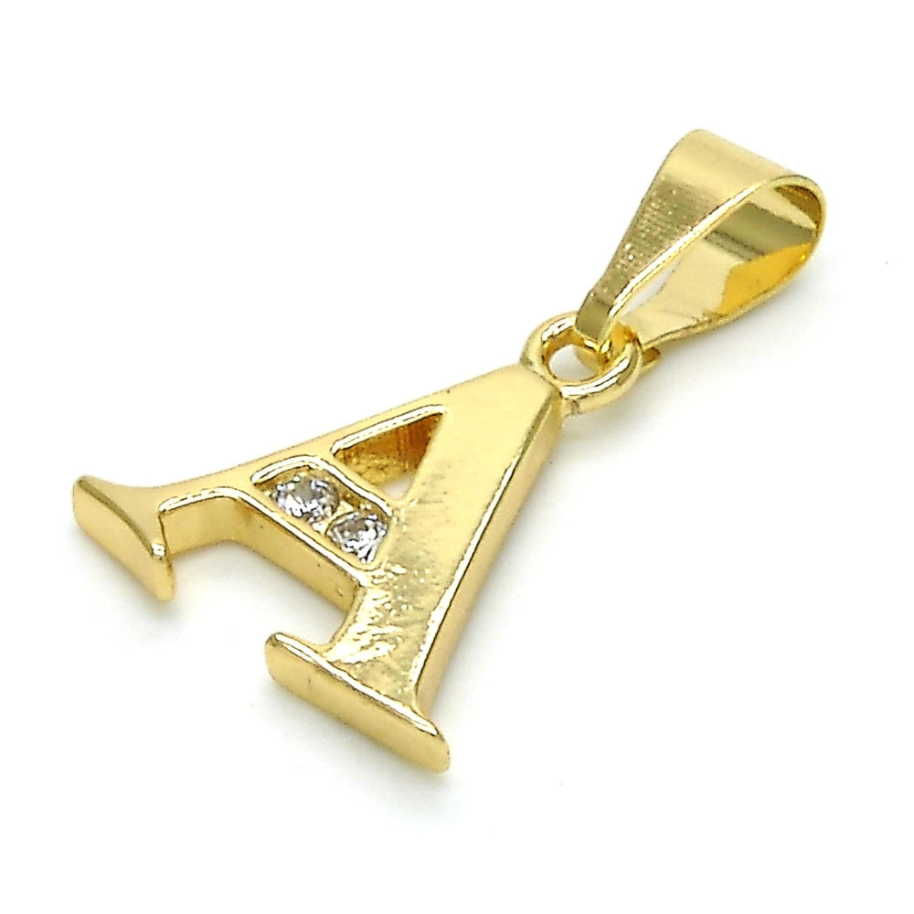 Oro Laminado Fancy Pendant, Gold Filled Style Initials Design, with White Cubic Zirconia, Polished, Golden Finish