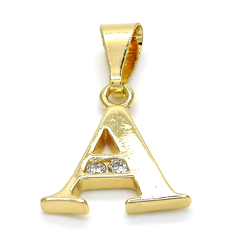 Oro Laminado Fancy Pendant, Gold Filled Style Initials Design, with White Cubic Zirconia, Polished, Golden Finish