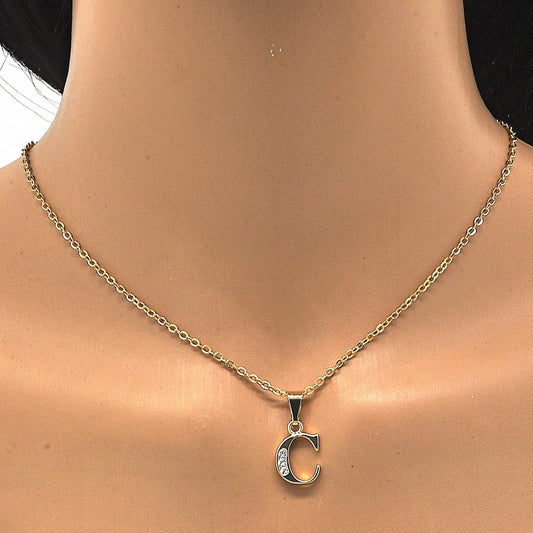 Oro Laminado Fancy Pendant, Gold Filled Style Initials Design, with White Cubic Zirconia, Polished, Golden Finish