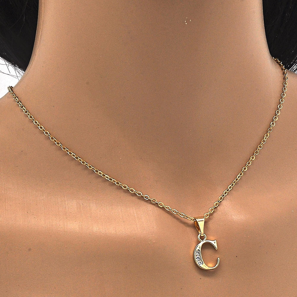 Oro Laminado Fancy Pendant, Gold Filled Style Initials Design, with White Cubic Zirconia, Polished, Golden Finish