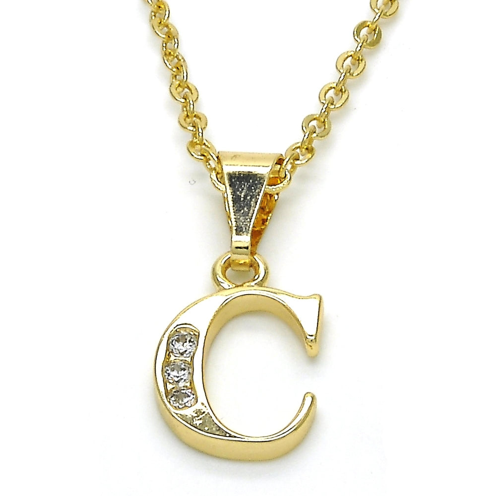 Oro Laminado Fancy Pendant, Gold Filled Style Initials Design, with White Cubic Zirconia, Polished, Golden Finish