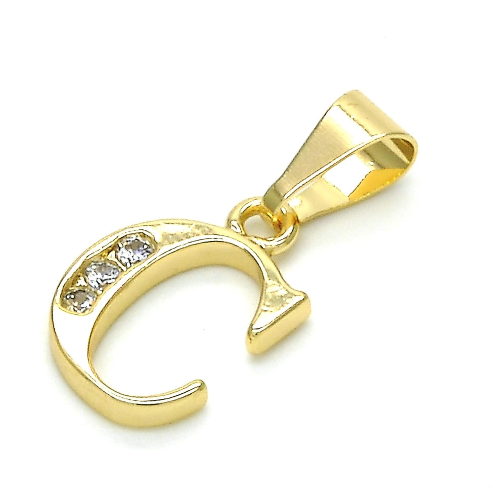 Oro Laminado Fancy Pendant, Gold Filled Style Initials Design, with White Cubic Zirconia, Polished, Golden Finish