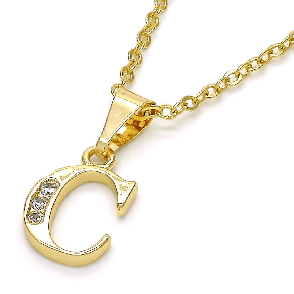 Oro Laminado Fancy Pendant, Gold Filled Style Initials Design, with White Cubic Zirconia, Polished, Golden Finish