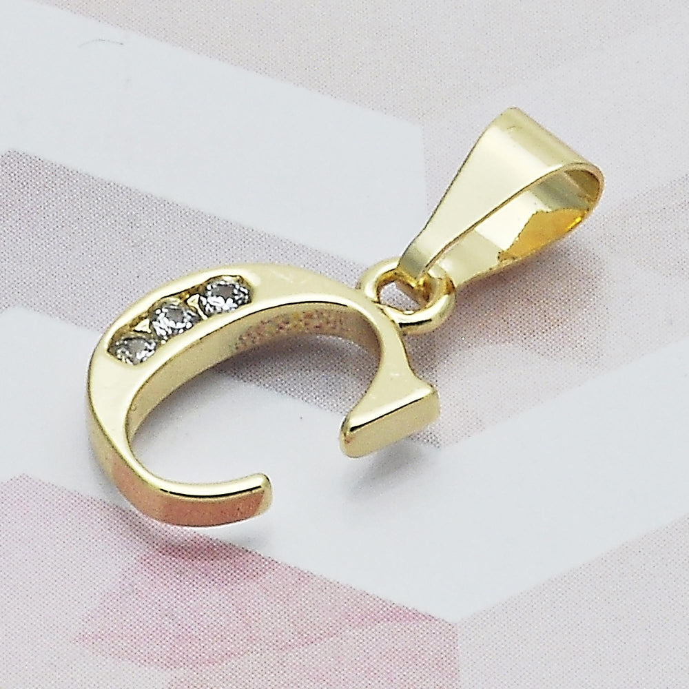 Oro Laminado Fancy Pendant, Gold Filled Style Initials Design, with White Cubic Zirconia, Polished, Golden Finish