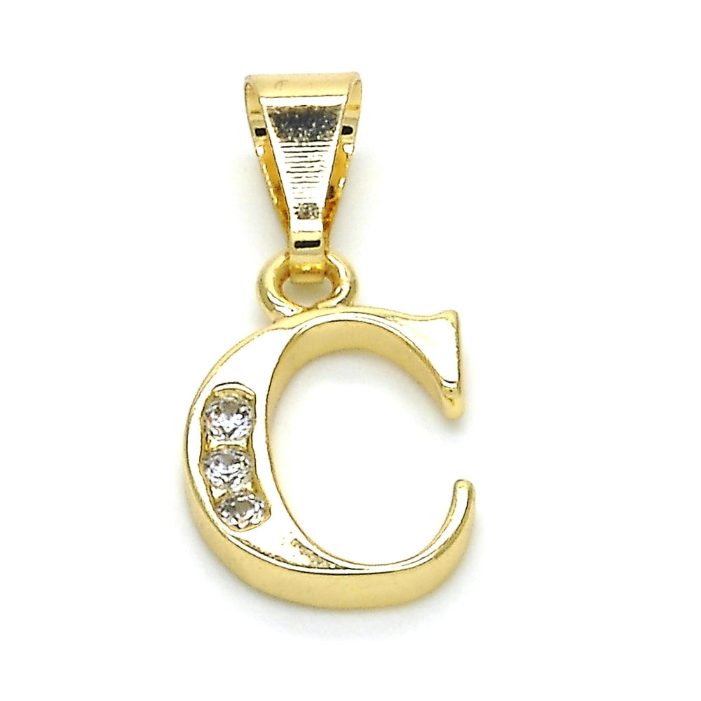 Oro Laminado Fancy Pendant, Gold Filled Style Initials Design, with White Cubic Zirconia, Polished, Golden Finish
