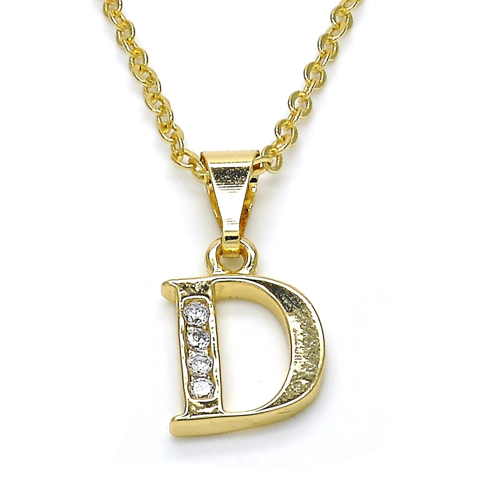Oro Laminado Fancy Pendant, Gold Filled Style Initials Design, with White Cubic Zirconia, Polished, Golden Finish