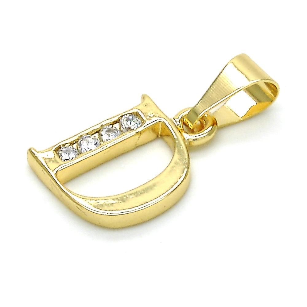 Oro Laminado Fancy Pendant, Gold Filled Style Initials Design, with White Cubic Zirconia, Polished, Golden Finish