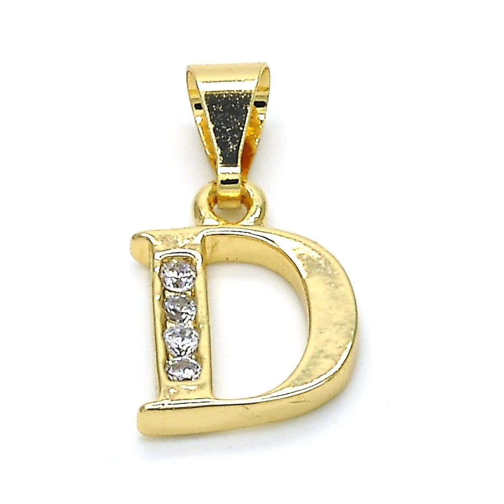 Oro Laminado Fancy Pendant, Gold Filled Style Initials Design, with White Cubic Zirconia, Polished, Golden Finish