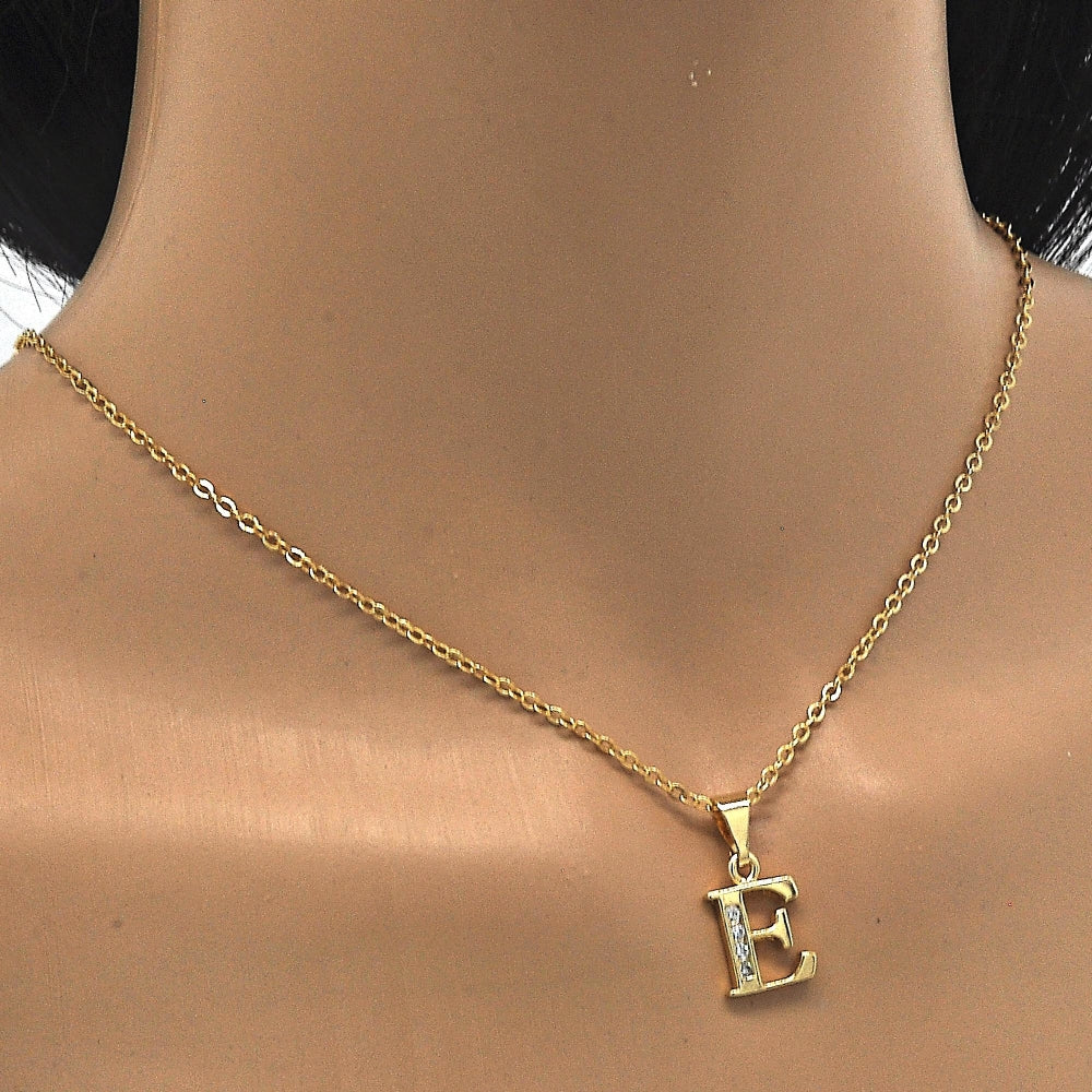 Oro Laminado Fancy Pendant, Gold Filled Style Initials Design, with White Cubic Zirconia, Polished, Golden Finish