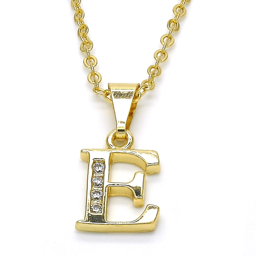 Oro Laminado Fancy Pendant, Gold Filled Style Initials Design, with White Cubic Zirconia, Polished, Golden Finish