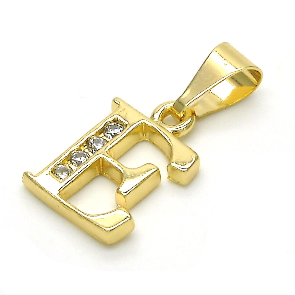 Oro Laminado Fancy Pendant, Gold Filled Style Initials Design, with White Cubic Zirconia, Polished, Golden Finish