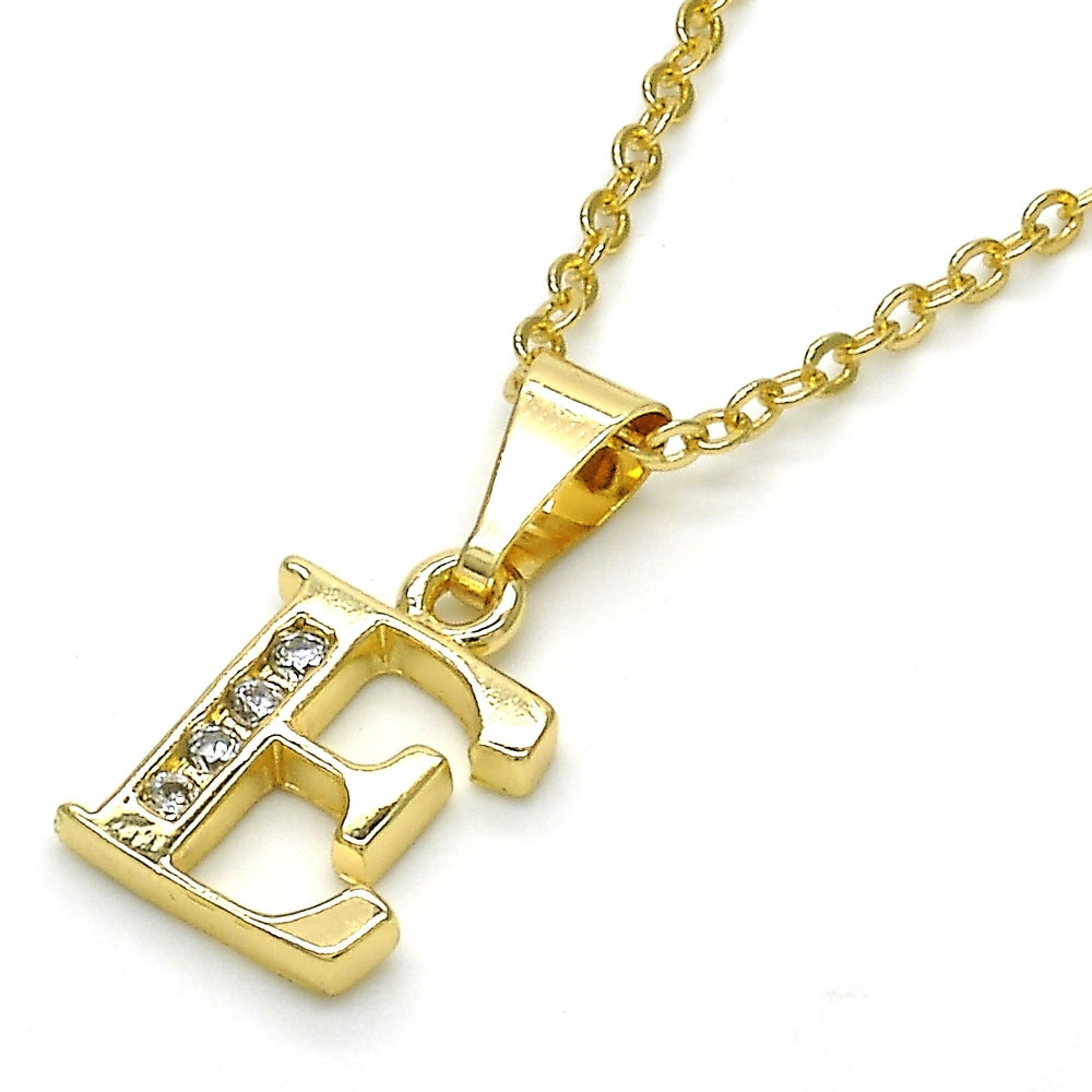 Oro Laminado Fancy Pendant, Gold Filled Style Initials Design, with White Cubic Zirconia, Polished, Golden Finish