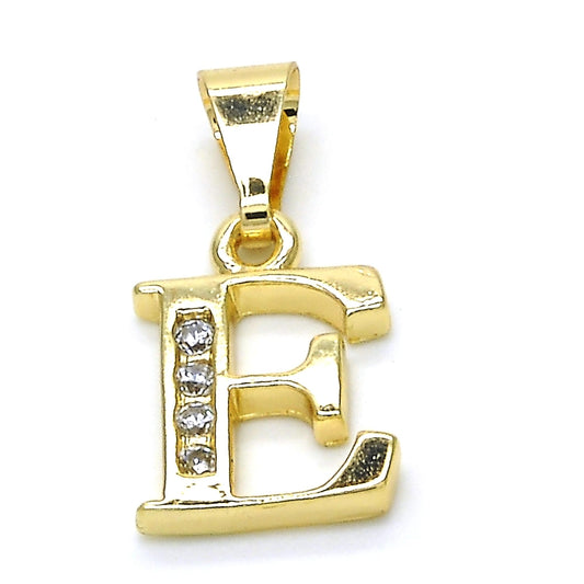 Oro Laminado Fancy Pendant, Gold Filled Style Initials Design, with White Cubic Zirconia, Polished, Golden Finish