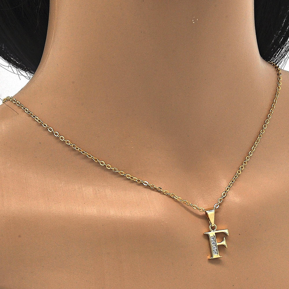 Oro Laminado Fancy Pendant, Gold Filled Style Initials Design, with White Cubic Zirconia, Polished, Golden Finish