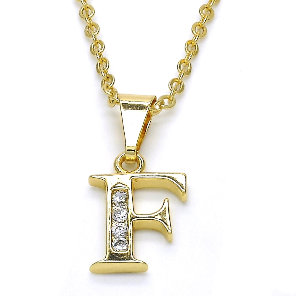 Oro Laminado Fancy Pendant, Gold Filled Style Initials Design, with White Cubic Zirconia, Polished, Golden Finish