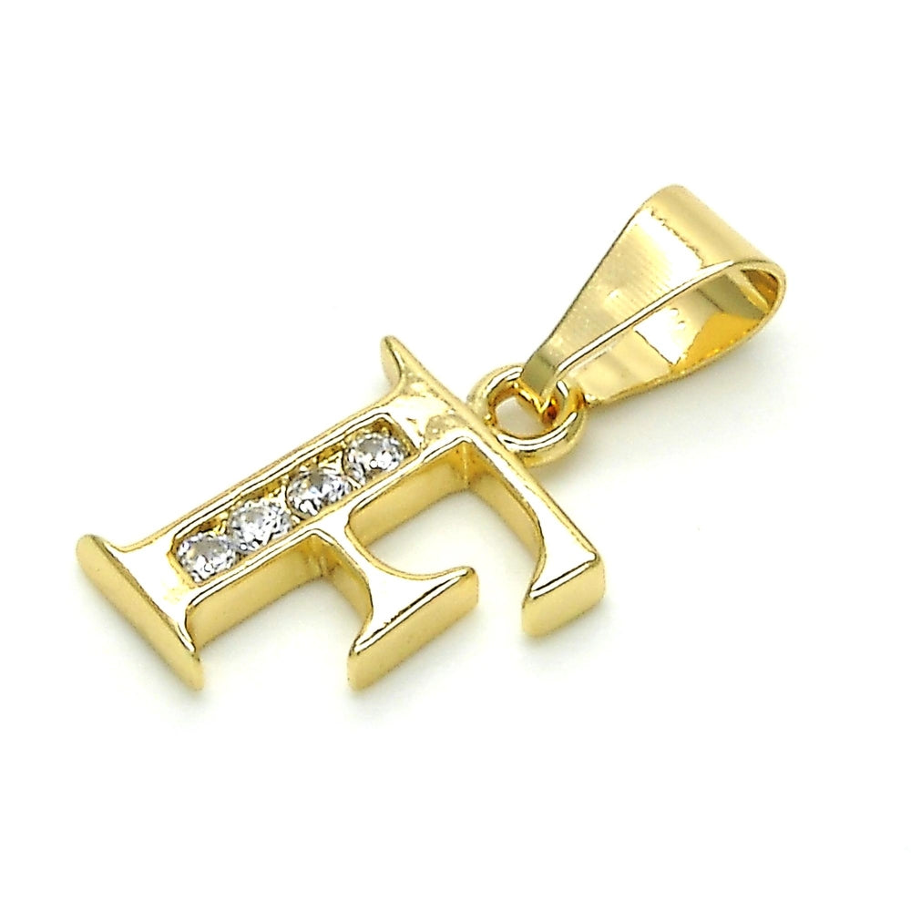 Oro Laminado Fancy Pendant, Gold Filled Style Initials Design, with White Cubic Zirconia, Polished, Golden Finish