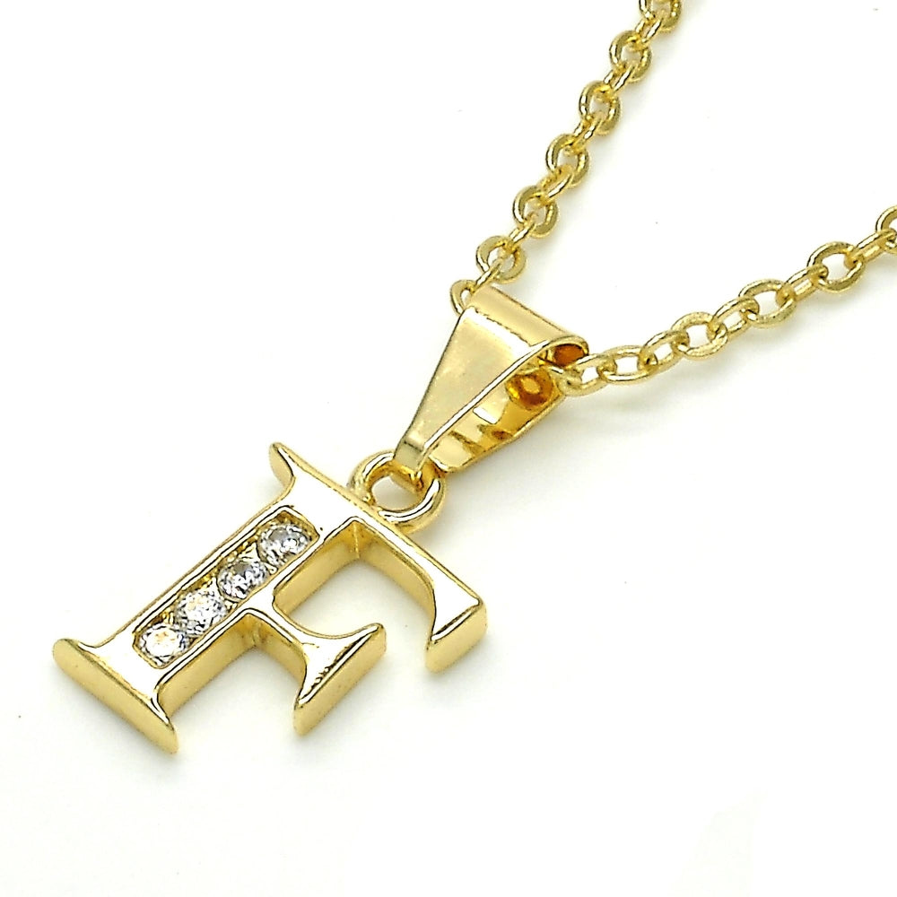 Oro Laminado Fancy Pendant, Gold Filled Style Initials Design, with White Cubic Zirconia, Polished, Golden Finish
