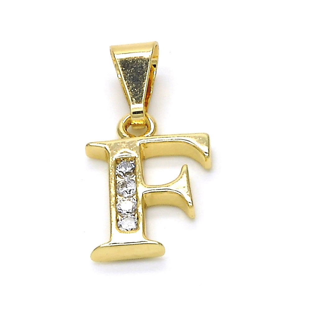 Oro Laminado Fancy Pendant, Gold Filled Style Initials Design, with White Cubic Zirconia, Polished, Golden Finish
