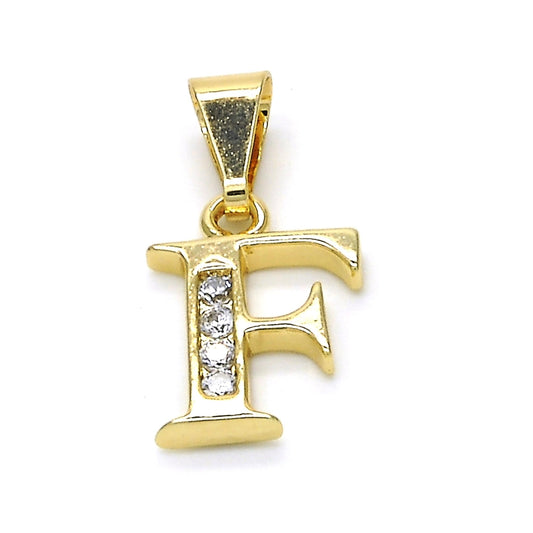 Oro Laminado Fancy Pendant, Gold Filled Style Initials Design, with White Cubic Zirconia, Polished, Golden Finish
