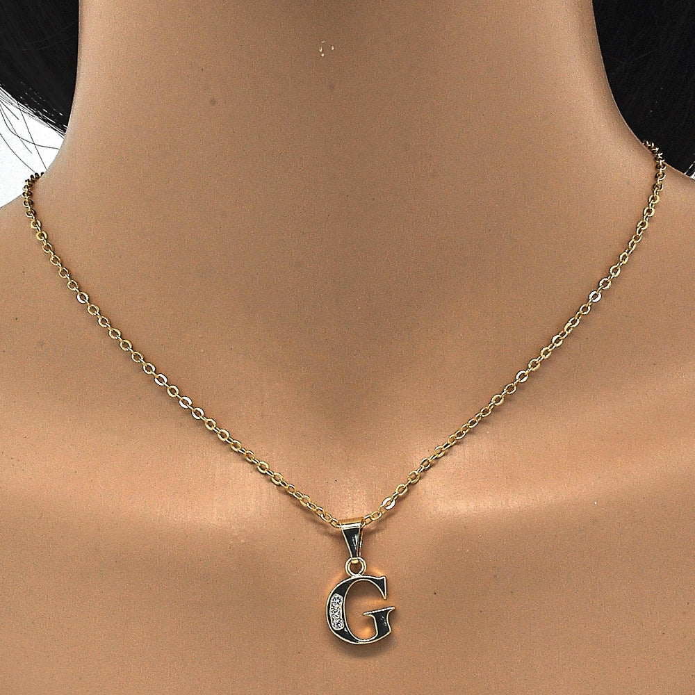 Oro Laminado Fancy Pendant, Gold Filled Style Initials Design, with White Cubic Zirconia, Polished, Golden Finish