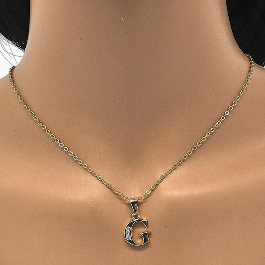 Oro Laminado Fancy Pendant, Gold Filled Style Initials Design, with White Cubic Zirconia, Polished, Golden Finish